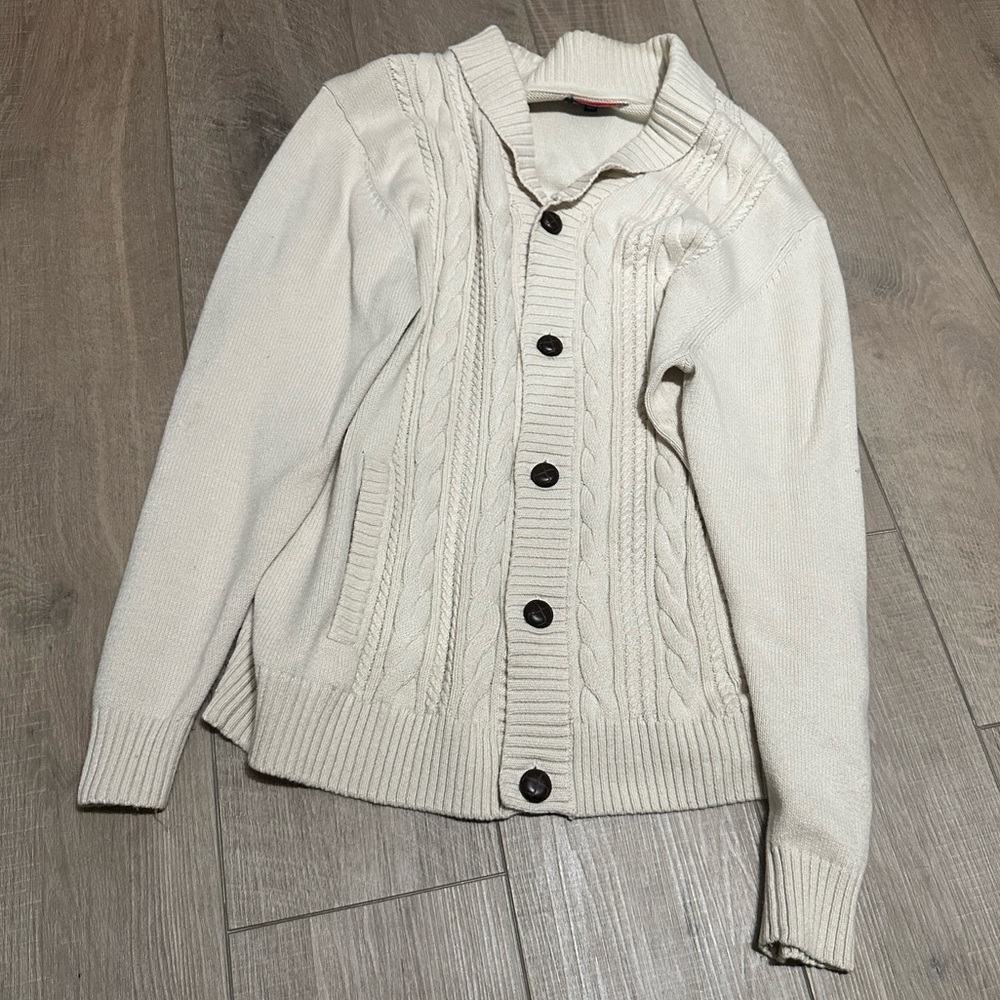 Roundtree & Yorke Cream Cable Knit Cardigan in Size Large